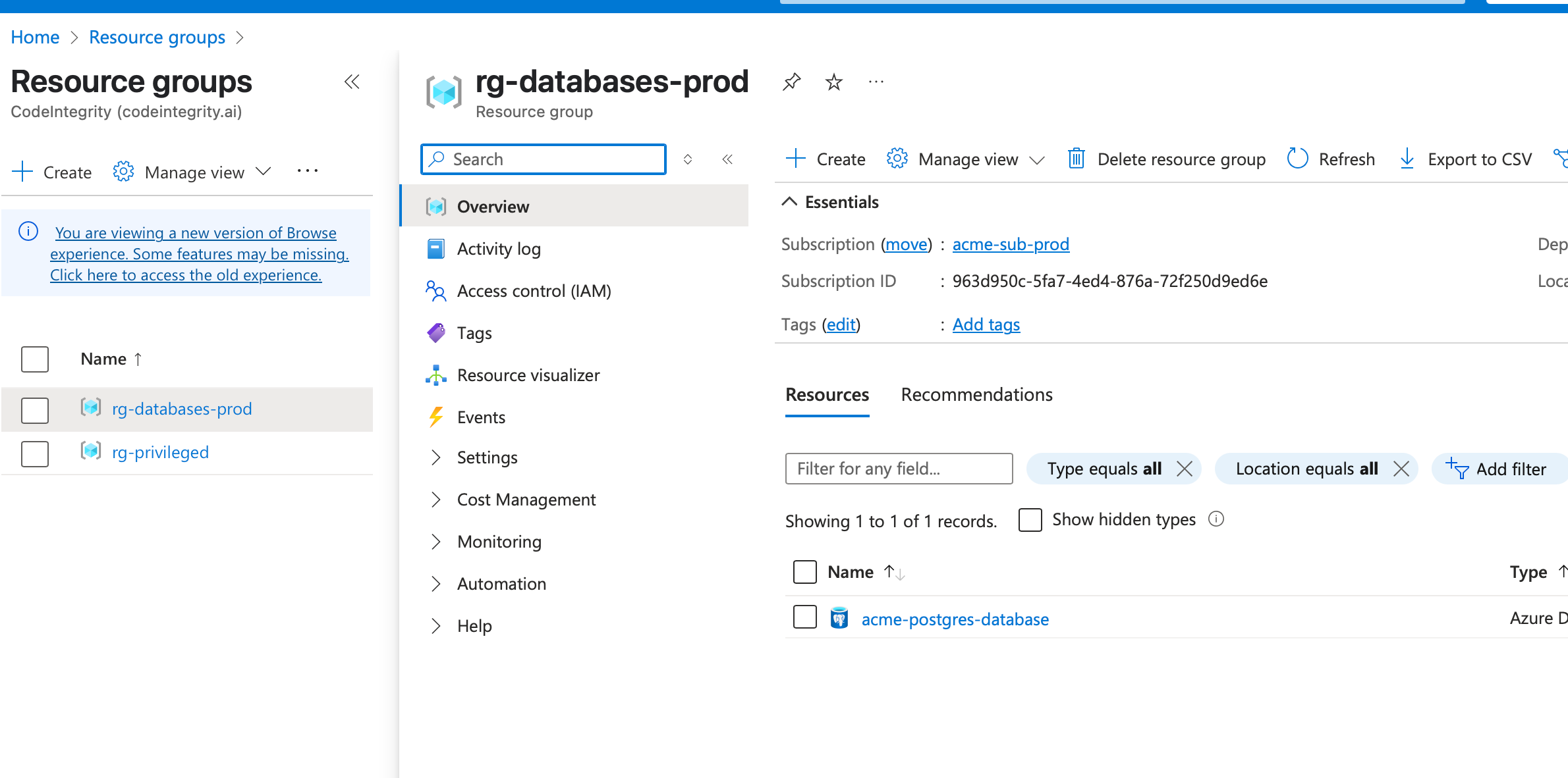 Azure Resource Groups Setup