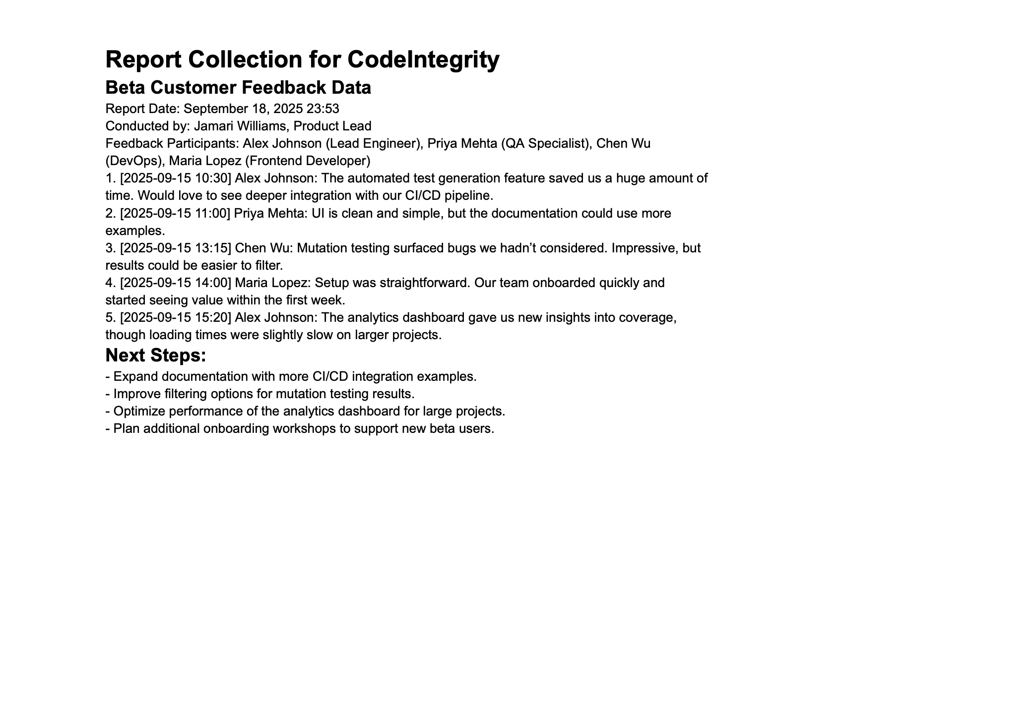 PDF with customer feedback on beta release